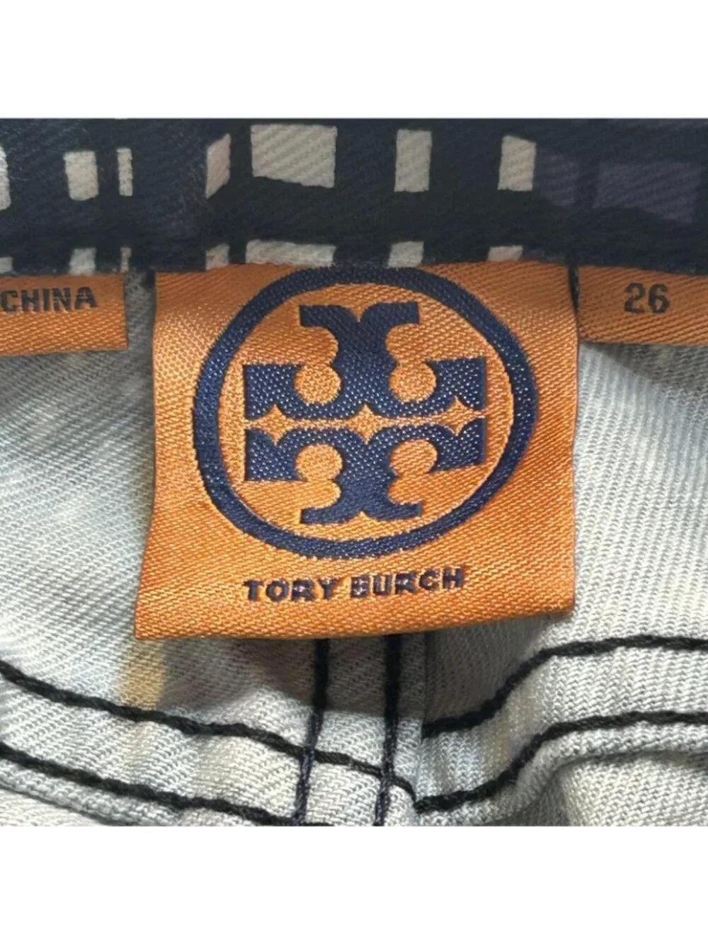 Tory Burch Pants Womens 26 Fits 28 Blue Conner Tab Front Skinny Jegging Print